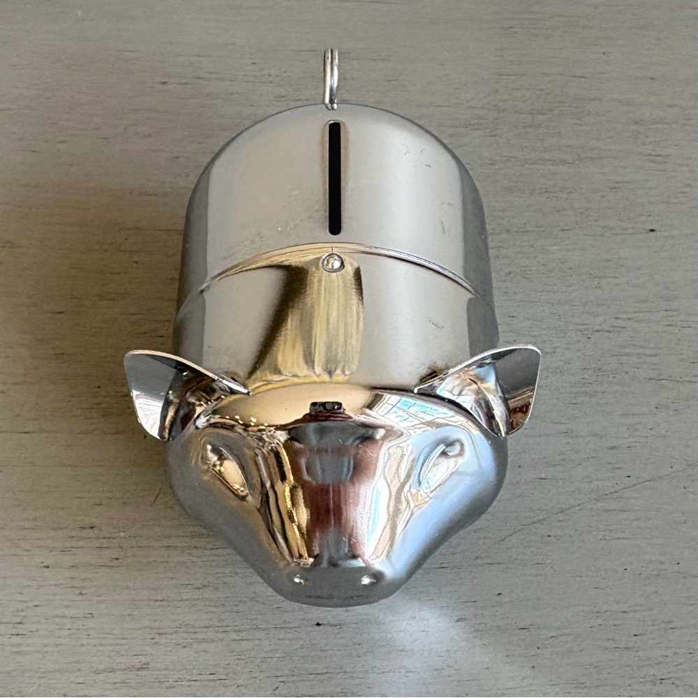 VTG Retro Metal Shiny Chrome Silver Tone Coin Piggy Bank Collectible Child Youth - Picture 8 of 8